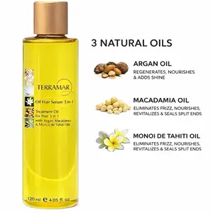 Terramar Oil Hair Serum 3 in 1 with Argan Macadamia & Monoi Oil 4.06 fl oz for Nourishing & Revitalizing Hair Care