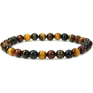 Natural AA Grade Multicolor Tiger Eye Gemstone 6mm Round Beads Stretch Bracelet 7" Unisex