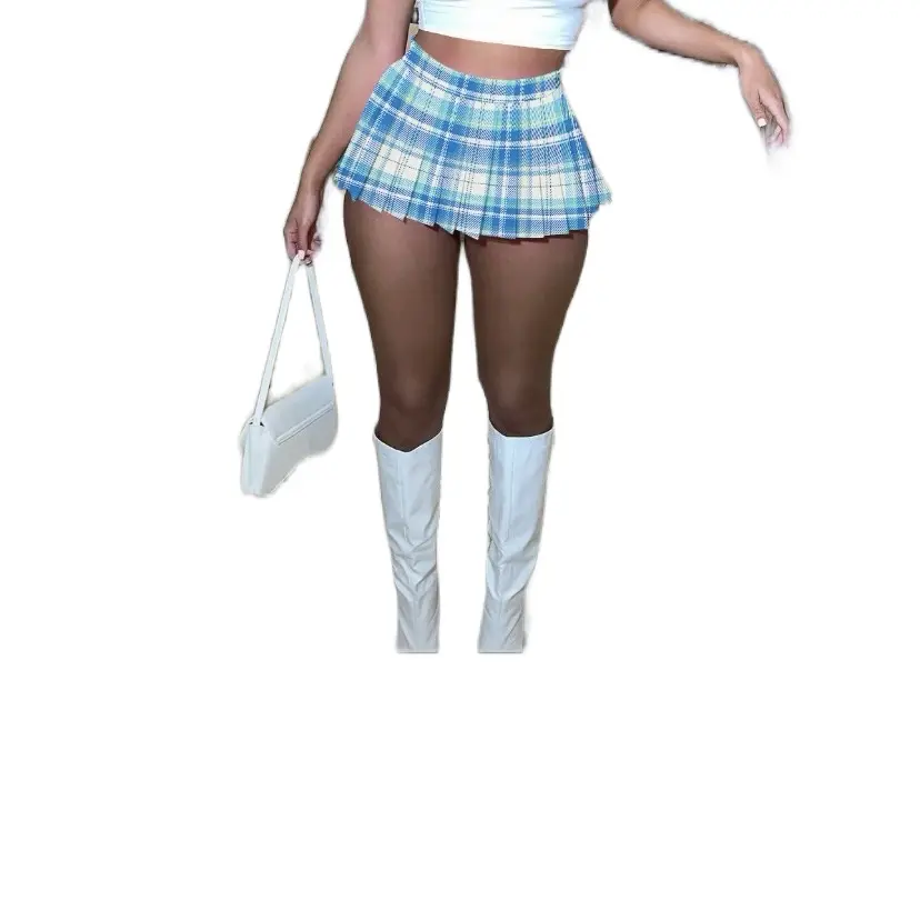 Summer 2024 High waisted plaid pleated Chic mini skirt