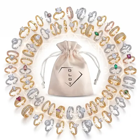 OLDT Friendship Matching Ring Set - Assorted Adjustable CZ Fashion Rings, Trendy Costume Jewelry Pack for Women & Besties