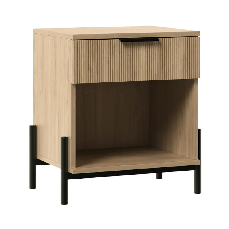 Modern Fluted-Drawer Nightstand with Open Cubby Coastal Oak