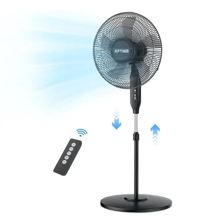 16'' Oscillating Pedestal Fan w/Remote and Timer, Adjustable Height Floor Fan, Black 2026 New
