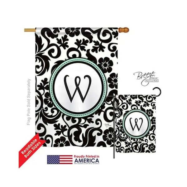 Breeze Decor Polyester Pro Guard Rectangular House Flag - 30075 Damask W Monogram, Double-Sided Vertical Impression, 28x40 in, Original Artwork, 28 X 40 In.
