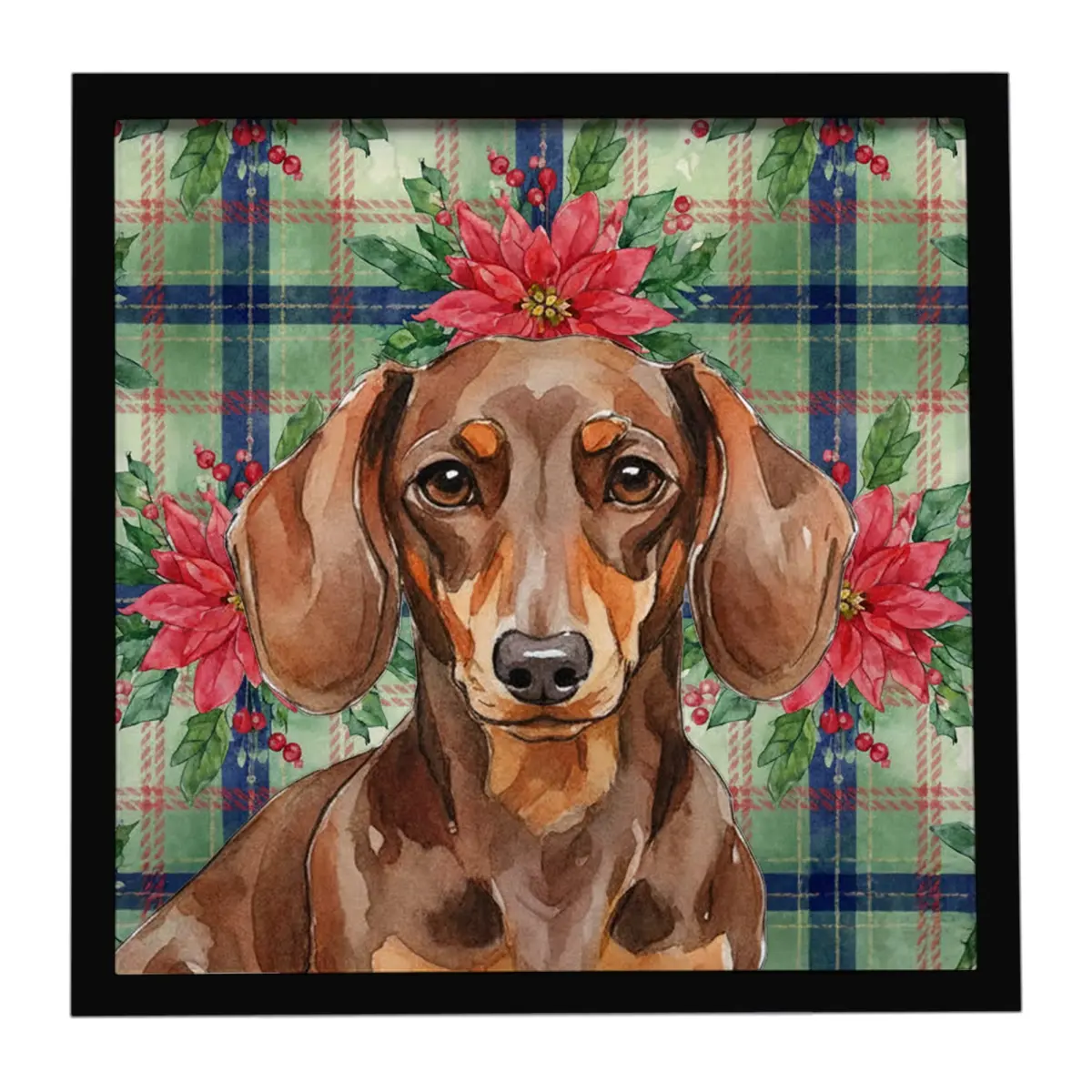 Carolines Treasures WDK8592MFP88 8x8 in. Durable Aluminium Framed Metal Print - Chocolate & Tan Dachshund, Christmas Poinsettias Flowers, Artistic Wall Decoration, Home Decor Hanger, Holiday Gift for Dog Lovers