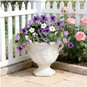 3PCS Artificial Morning Glory Flowers, 2-Tone Realistic Fake Flowers with Real Touch Leaves, Maintenance-Free Faux Floral Decor for Garden, Pergola, Trellis, Indoor Hanging Planters & Holiday Decoration