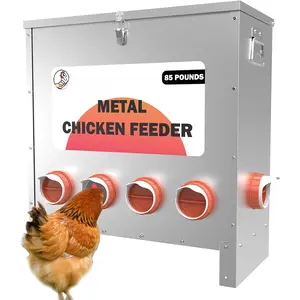 Metal Chicken Feeder Large Capacity 85lbs Automatic Metal Rat Proof Chicken Feeders No Waster Weatherproof Poultry Feeder for Chickens, Geese, Ducks, Turkeys, Quails (6-Port)