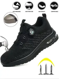 Men's Steel Toe Work Shoes, Breathable Lightweight Anti-smash & Anti-puncture, Fashionable Lace Up Non-slip Comfortable Shoes for Daily Wear Work Protective Shoes