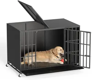 LEMBERI 48/42 inch Heavy Duty Indestructible Dog Crate, High Anxiety Extra Large Dog Cage for Large Dogs, XL Steel Escape Proof Dog Kennel with Wheels and Removable Tray