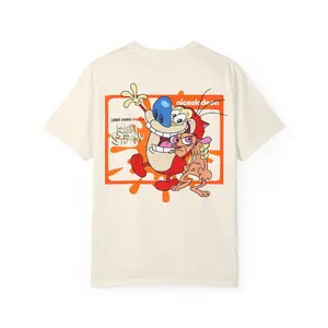 Ren and Stimpy Cartoon Unisex Garment-Dyed T-Shirt, Classic Funny Weird Duo Tee, Retro Vintage Shirt, 90s Nickelodeon Top, Gift for TV Show