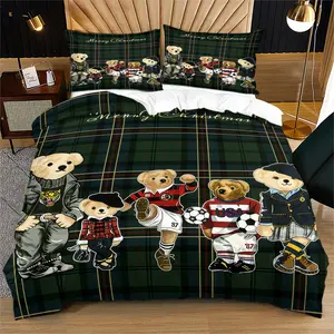 Bear print pattern duvet cover set, including 1 duvet cover and 1 or 2 pillowcases, without a core or pillow, suitable for bedroom or dormitory bedding set, suitable for gift giving or personal use