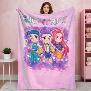 Kpop Flannel Blanket Colorful Anime Art Print with Star and Sword Elements Soft Cozy Lightweight Throw for Bedroom Sofa Office Nap Birthday Gift Travel and Home Decor,Cartoon-Print Blanket — A Comfortable Flannel Blanket