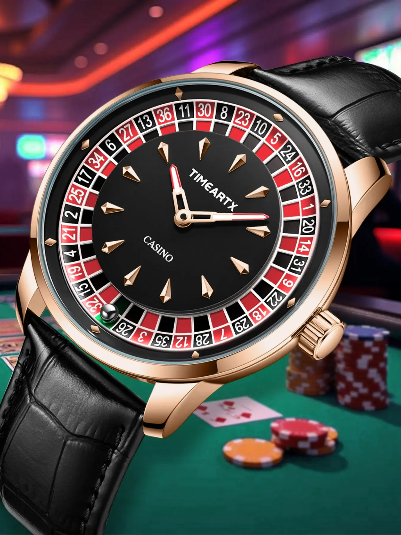 TIMEARTX Luxury Men's Watches High Quality Watches New European Roulette Poker Game Fashion Casual Round Dial Casual Analog Wristwatches Quartz Movement Leather Strap Casual Wristwatch
