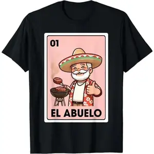 Women's Casual T-Shirt with El Abuelo Mexican Bingo Graphic, Vintage Cotton Streetwear, Soft Comfy Shortsleeve Top for Daily Fits