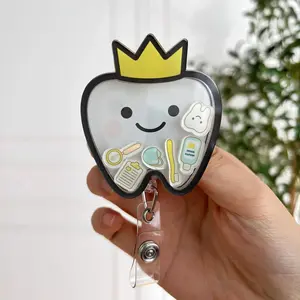 Dental Shaker Badge Reel, Tooth Retractable ID Holder for Nurses, Cute Dentist Badge Clip, Dental Assistant Gift