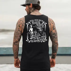 Real Men Ride Motorcycle Item Black Print Vest Black Print Tank Top- Tattoo Street Wear Casual Cotton Shirt, Unisex, Minimalist Style, Trending for Men & Women
