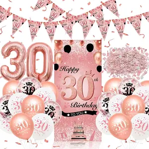 30th/40th/50th Birthday Decoration Set, 1 Set Balloon & Banner & Tablecloth, Birthday Party Decoration Supplies