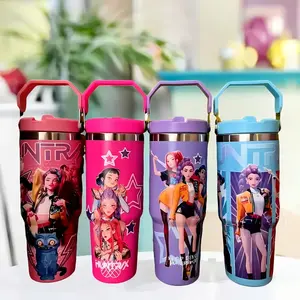 K-Pop Ghost Hunter Vacuum Insulated Bottle Tumbler Vacuum Flask, Reusable with Lid and Straw, Perfect for Travel Work School Daily Coffee Gift