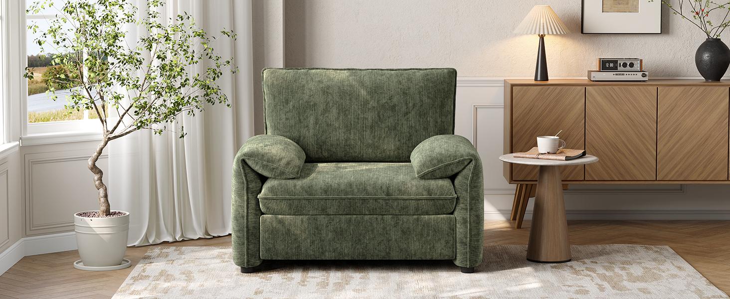 【BackToSchool】ONBRILL Oversized Accent Chair, 41 Inch Chenille Fabric Armchair, Comfy Single Sofa Chair with Padded Arms, Pocket Spring Cushion, Modern Reading Chair for Living Room, Bedroom Furniture BackToSchool