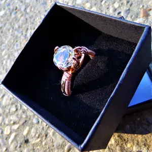 Copper Sterling Silver Size 9.5 Natural Yellow Citrine November Birthstone Elven  Genuine Gemstone    Fantasy Magical Wire Wrapped Ring