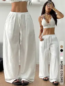 Women's Summer Boho Linen Pants, Casual Drawstring Design, Natural Waist, Multi-Color Options, Perfect for Beach Vacation & Party