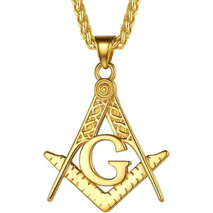Masonic Necklace for Men, Freemason Compass Symbol 18K Gold Plated/Stainless Steel Free and Accepted Masons Pendant Jewelry with Gift Box