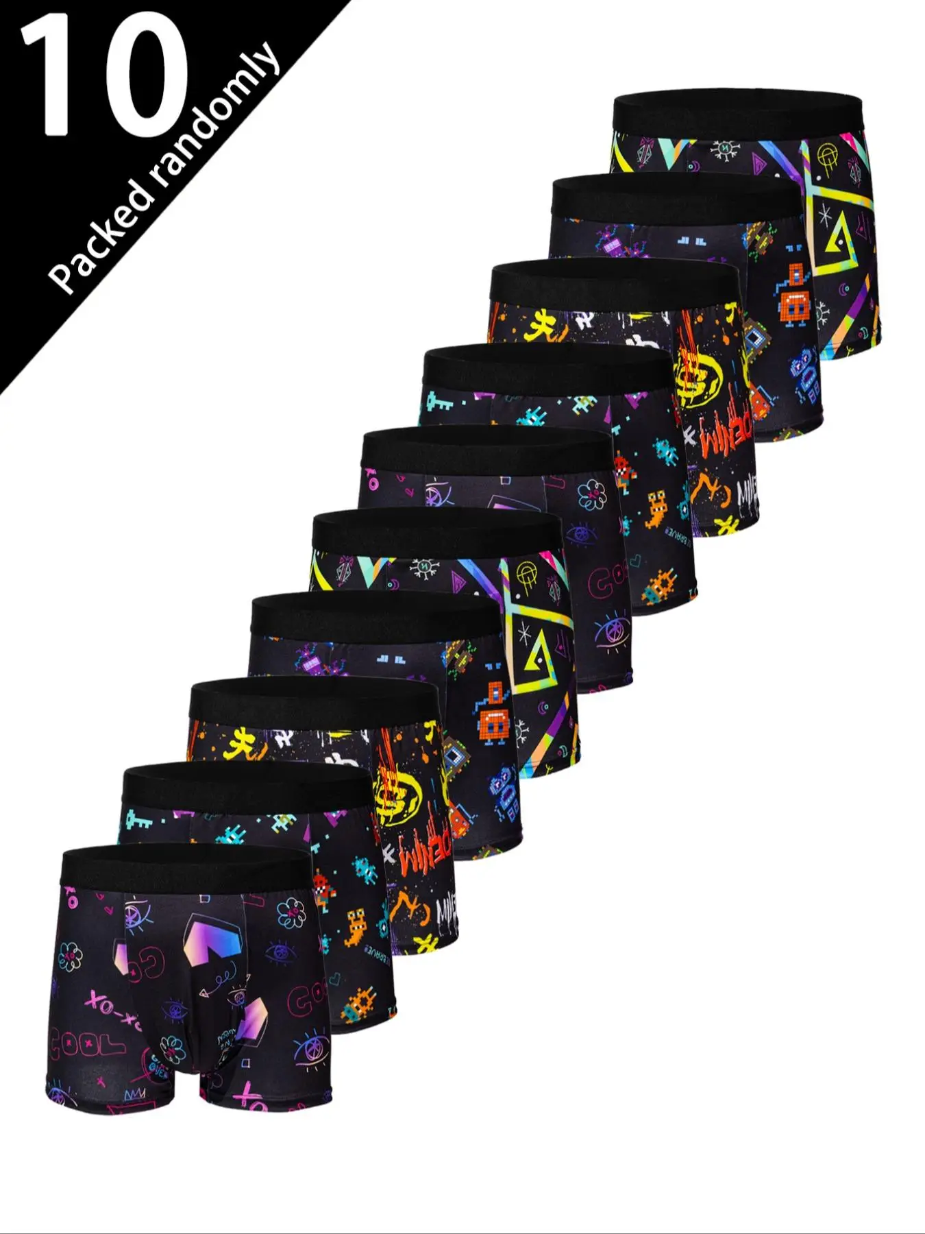 Random Men's All Over Print Boxer Brief, Casual Comfy Breathable Underwear for Daily Wear, Men's Underwear for All Seasons, Undergarments, Menswear, S