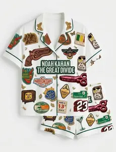 Vintage Noah Kahan The Great Divide Pajama Set with Graphic Patches – Stylish & Comfortable Sleepwear