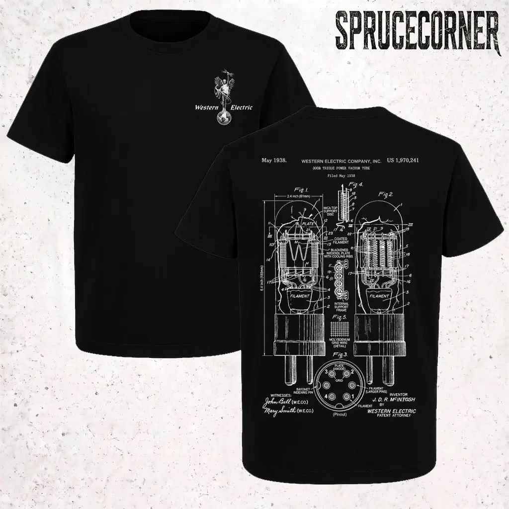 Western Electric 300B T-Shirt 1938 Patent Blueprint Vacuum Tube Audiophile Heavyweight Streetwear Tee