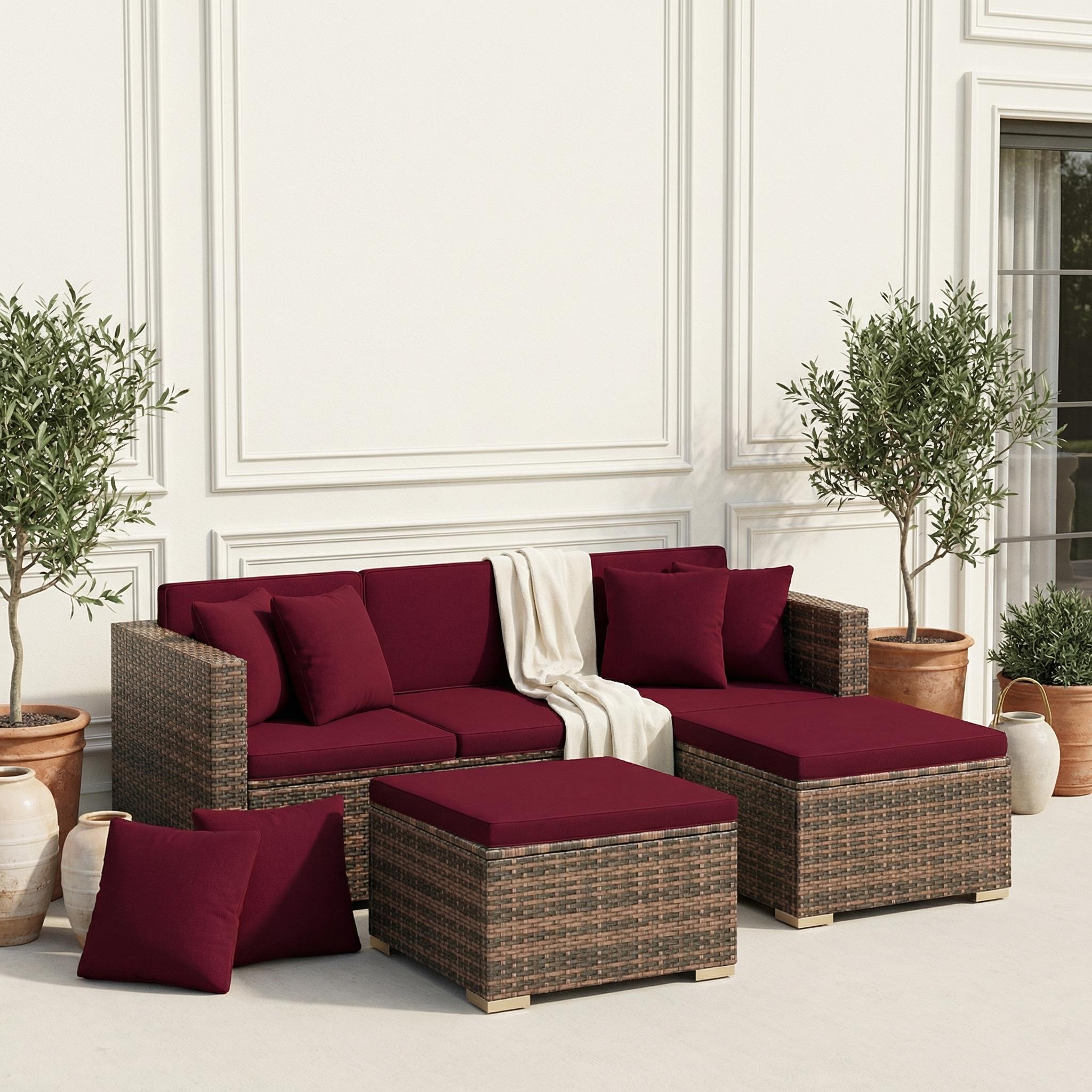 8-Piece Waterproof Outdoor Sofa Cushion Set | Burgundy Red, Weather-Resistant