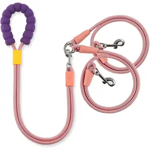 Double Dog Leash for Two Dogs Hands Free Dual Dog Leashes Soft Padded Handle 360° Swivel No Tangle Walking Leash Adjustable Crossbody Waist Rope for Small Medium Large Dogs Pink