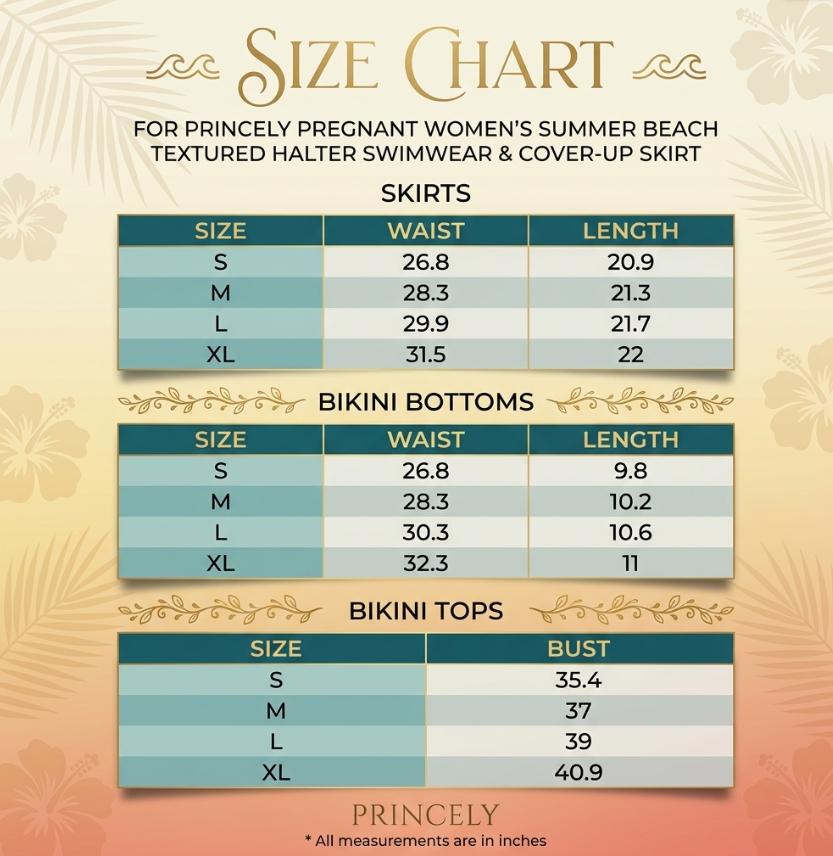 PRINCELY Pregnant Women's Summer Beach Textured Halter Bikini Set And Cover-Up Skirt