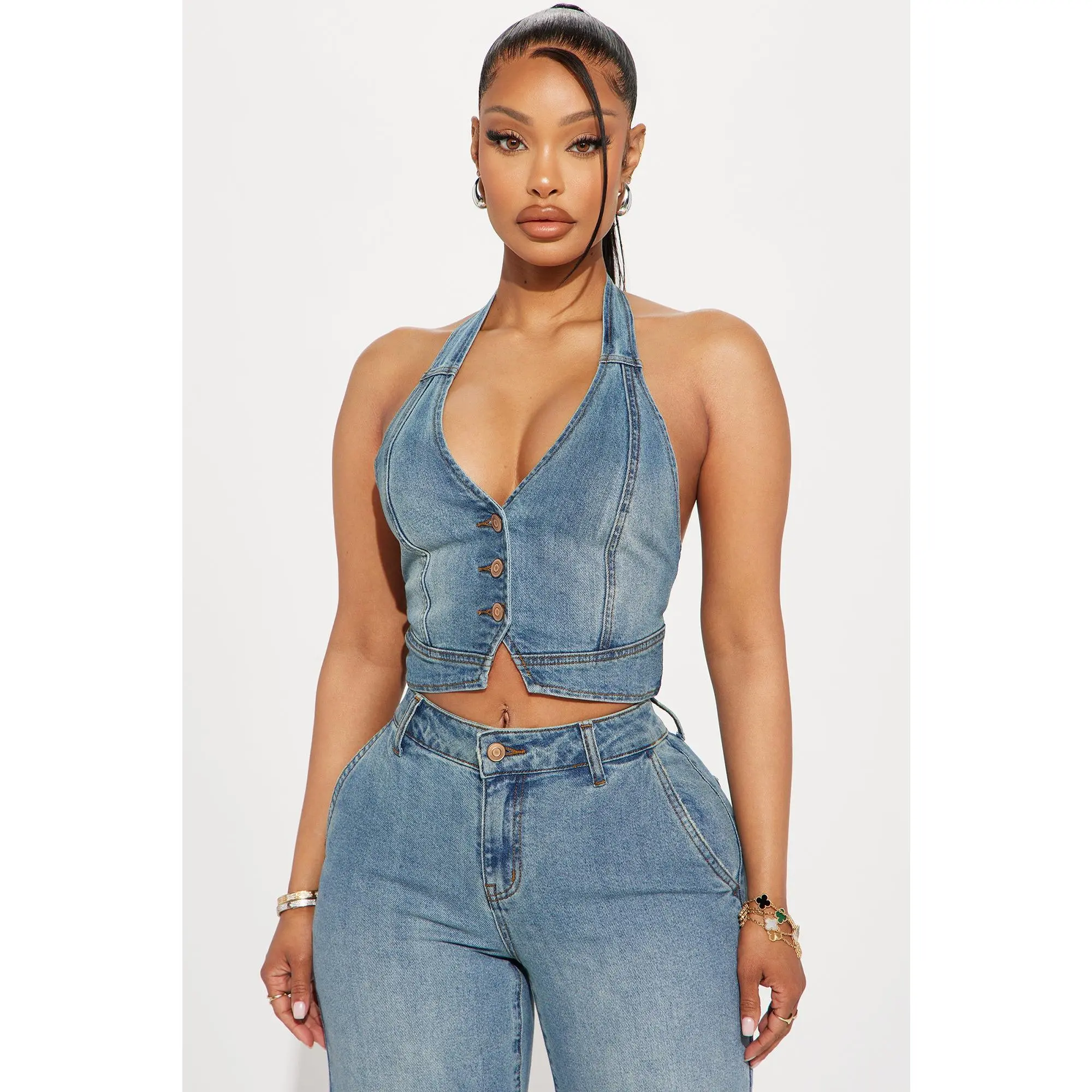Delusional Denim Halter Top - Medium Wash