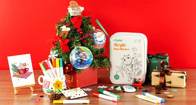 Ohuhu 48PCS Acrylic Paint Pens Double Pack of Fine Tip & Reversible Tips (Chisel & Round) 24-Color High Opacity Paint Marker for Rock Wood Glass &More