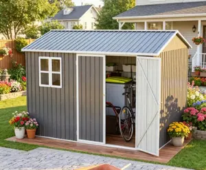 Heavy Duty Steel Outdoor Storage Shed with Window, Lockable Doors, Sloped Roof – Garden, Backyard Tool Shed