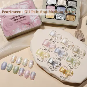 【live】Patting Gel 19--Pearlescent Cream Leave-in Oil Painting Gel 9-color set, versatile and can be used for gradient blending and painting Suitable for women DIY nail design Salon quality nail art gel Polish Manicure Cutics