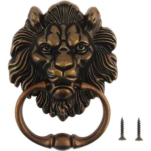 6 Inch Classical Lion Head Decorative Front Door Knocker Pull Handle with Mounting Screws, 1 Piece Antique Bronze