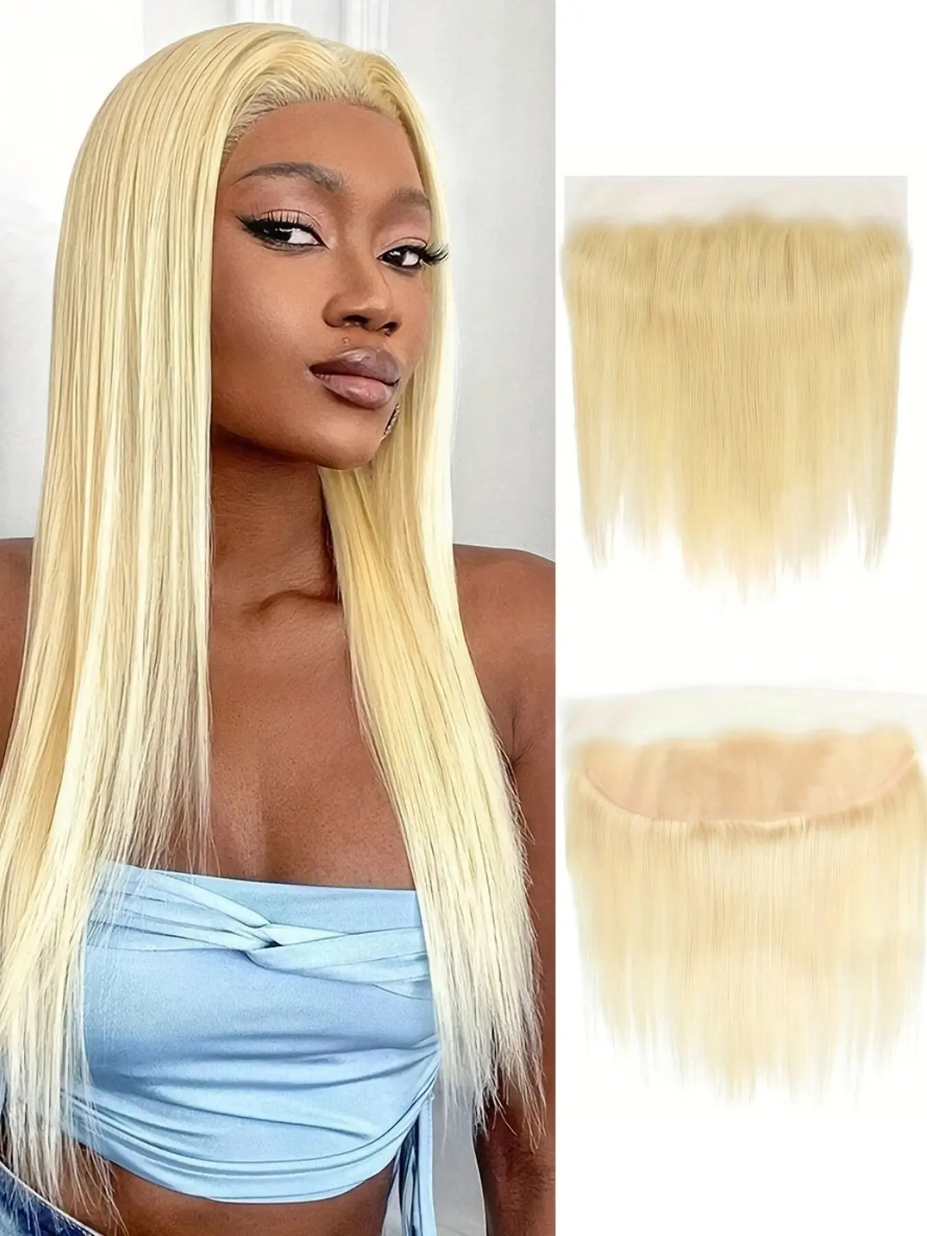 613# Blonde Color Straight 13x4 Transparent Lace Frontal Closure Human Hair Ear to Ear Transparent Lace Closures Natural Hairline 12-24 Inch Lace Frontal Wigs