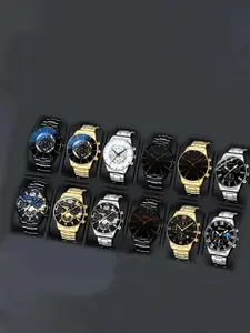 12pcs Men's and Women's Quartz Watch Fashion Casual Quartz Watch Set, Alloy Strap, Zinc Alloy Case - Ideal for Father's Day, Valentine's Day, Birthday, New Year Gifts, Watch and Jewelry Sets