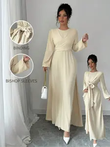 Women's Muslim Middle Eastern Wrap Dress, Versatile Wear Styles, Stylish Long Sleeve Maxi Dress, Modest Muslim Outfits, Perfect for All Occasions