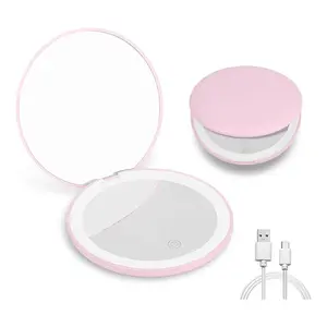 Travel Makeup Mirror With LED Light,  Magnifying Mirror With Light Perfect Wife Birthday Gift Ideas, 3.5 Inches 2 Side Compact Mirror Portable For Handbag, Purse, Pocket
