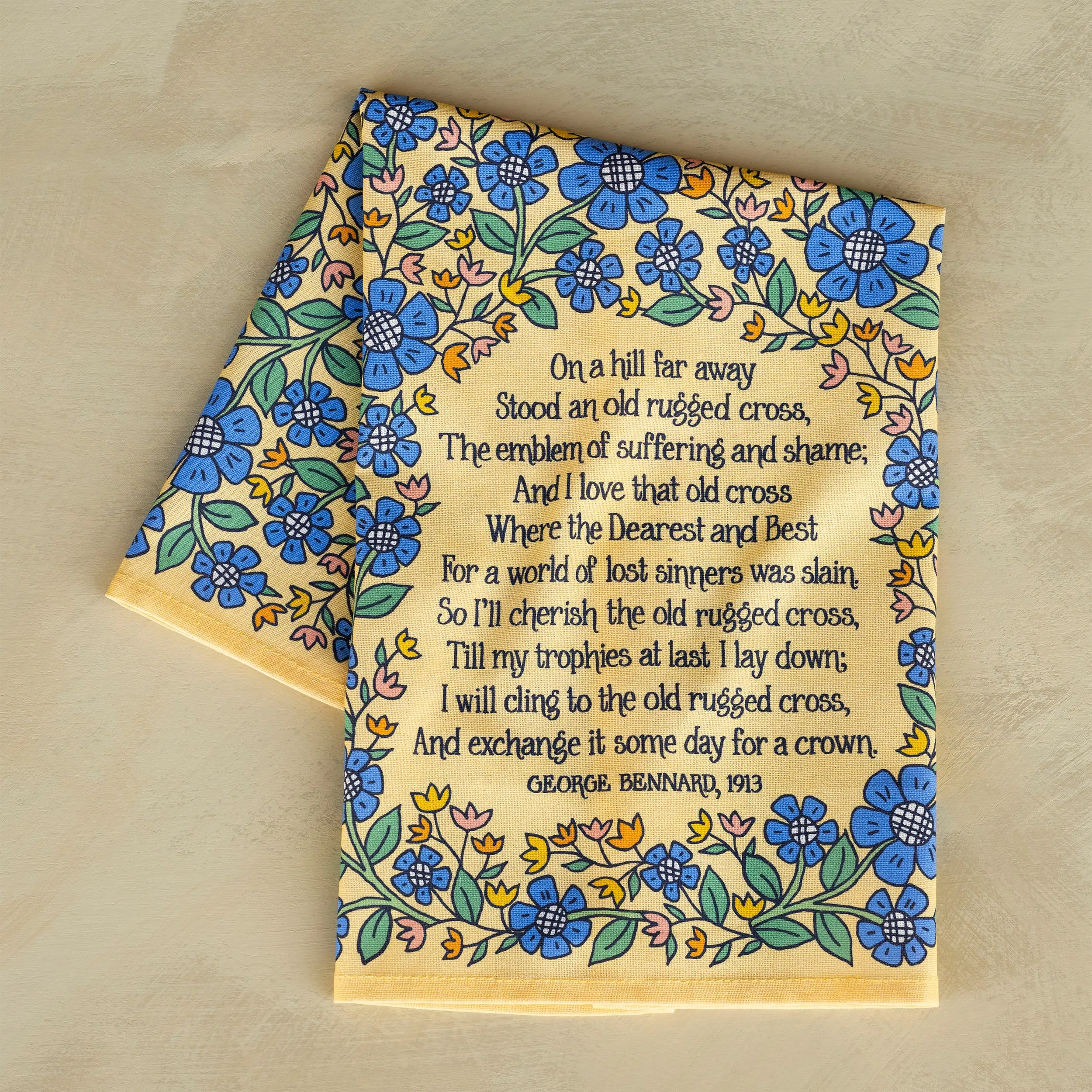 The Old Rugged Cross Hymn Tea Towel - Full Color
