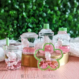 Cherry Blossom Bunny Keychain, Pink Liquid Key Chain, Green Shaker Accessory, Rabbit Glitter Flower Bag Charm, Sakura Season Key Ring Holder cute keychain