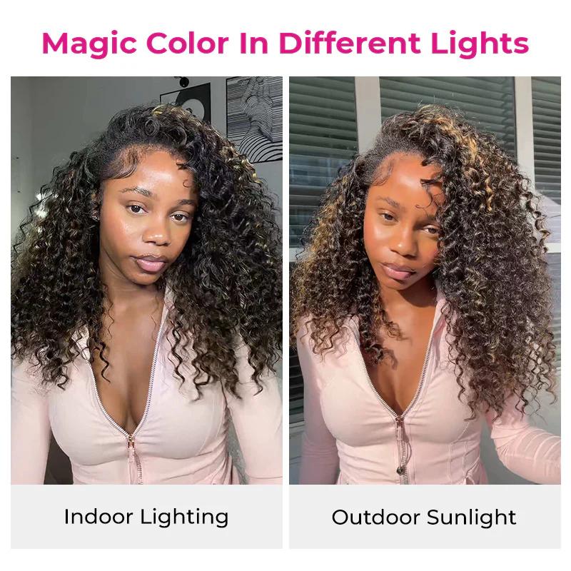 【Wear Go Half Wig】 ISEE HAIR Wear Go Half Wig Highlight Brown & Ombre Brown Kinky Curly Draw-strings InvisiFit Strap Flip Over Wig Adjustable Fit#TikTokShopHolidayHaul