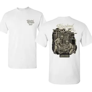 Worked to Death Shirt with Plumbing Crew Illustration, 2 Sides Graphic Tee, Soft Cotton Blend Shirt, Vintage Workwear Style for Plumbers and Contractors, Funny Gift for Blue Collar Men