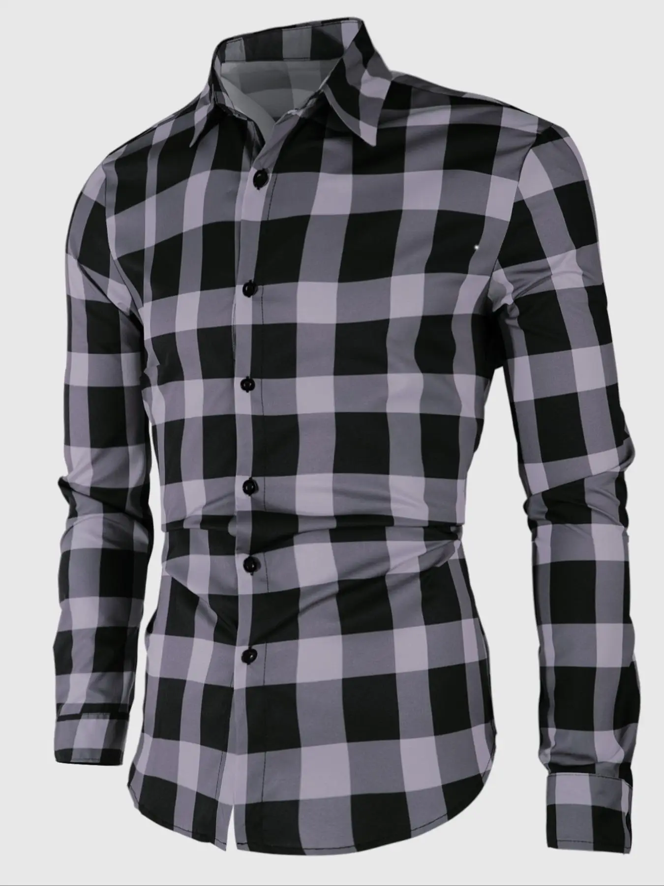 Men's Regular Fit Plaid Print Button Front Shirt, Long Sleeve Collar Button Up Top for All Seasons, Casual Men's Long Sleeve Streetwear Tops for Daily