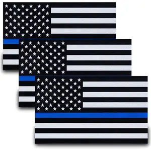 3 count Reflective  Flag Stickers, Thin Blue Line  Flag Decal  Laptop Bumer Sticker 5"x3" Vinyl, Support   and Law Enforcement Officers