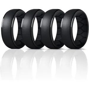 Silicone Wedding Ring for Men, Breathable Airflow Inner Curve, Mens' Rubber Wedding Engagement Bands for Crossfit Workout