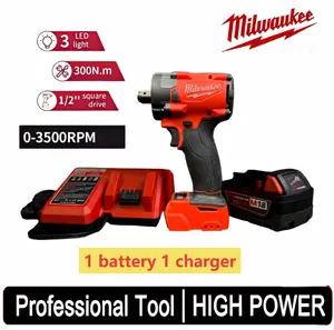 Milwaukee FIW212 Cordless Impact Wrench 300Nm Compact High Torque 1/2 Inch Square Drive For Automotive Repair Maintenance Assembly Power Tool Brushless Motor Variable Speed Fast Impact Durable Design  Grommet and