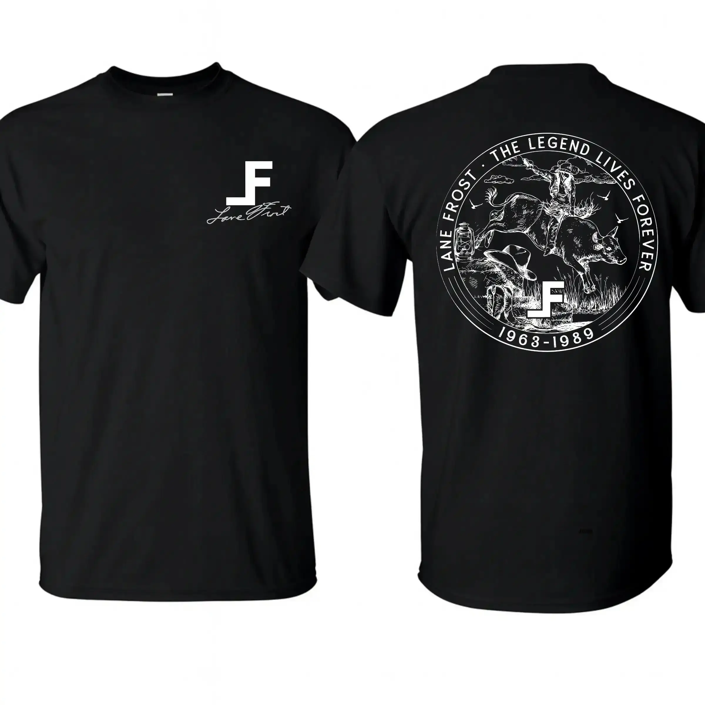 Lanefrost Bull Rider Double-Sided T-Shirt, cotton Rodeo Cowboy "Legend Lives Forever" LF Merch, Unisex Western Casual Tee, Gift for Him