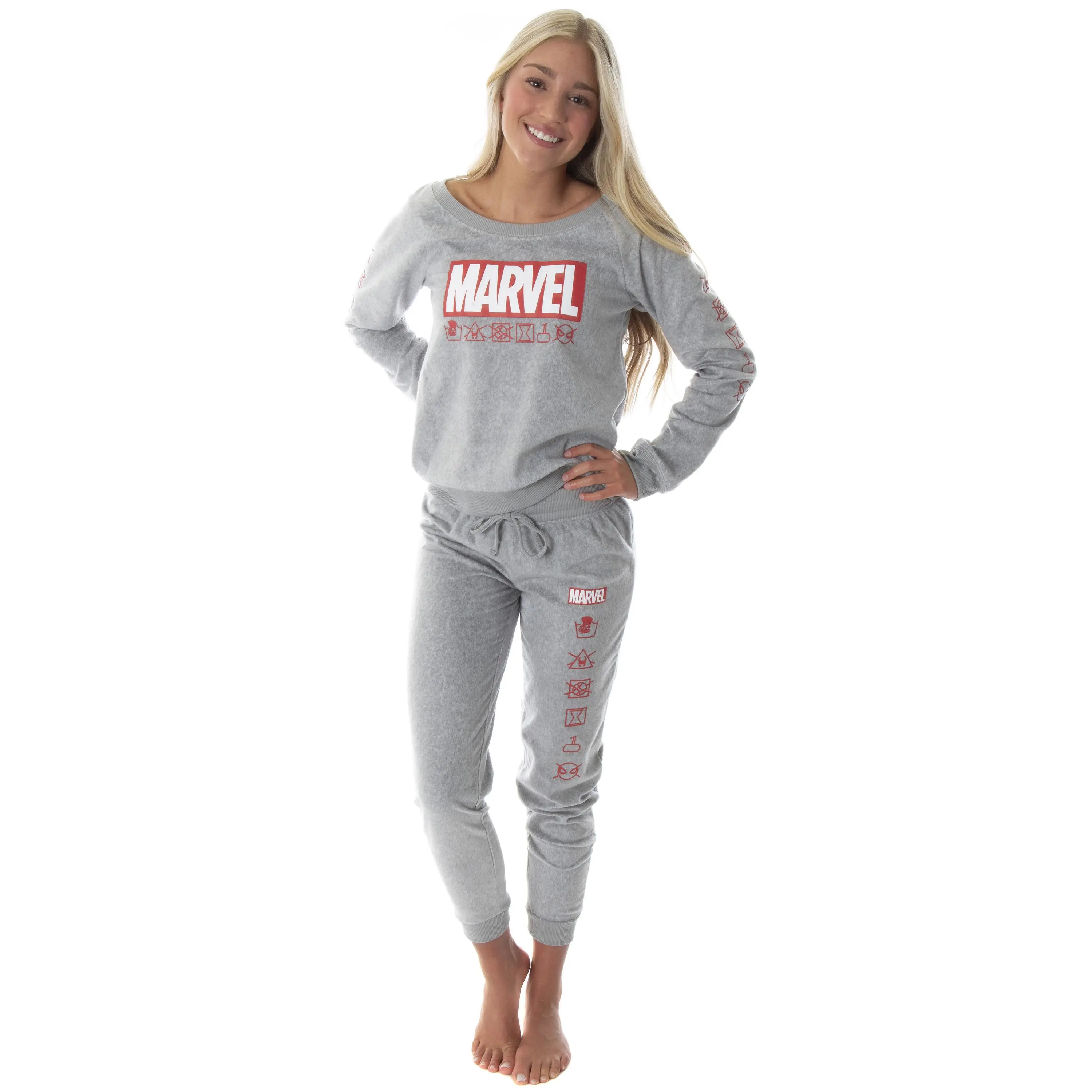 Marvel Comics Women's Juniors' Avengers Brick Logo Shirt And Jogger Pants Pajama Set (MD)